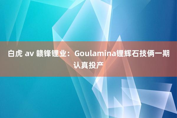 白虎 av 赣锋锂业：Goulamina锂辉石技俩一期认真投产