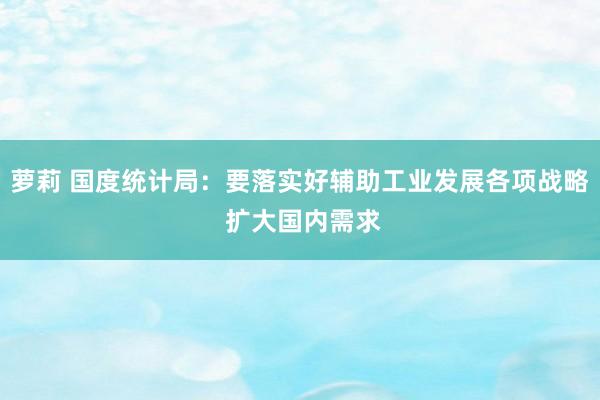萝莉 国度统计局：要落实好辅助工业发展各项战略 扩大国内需求